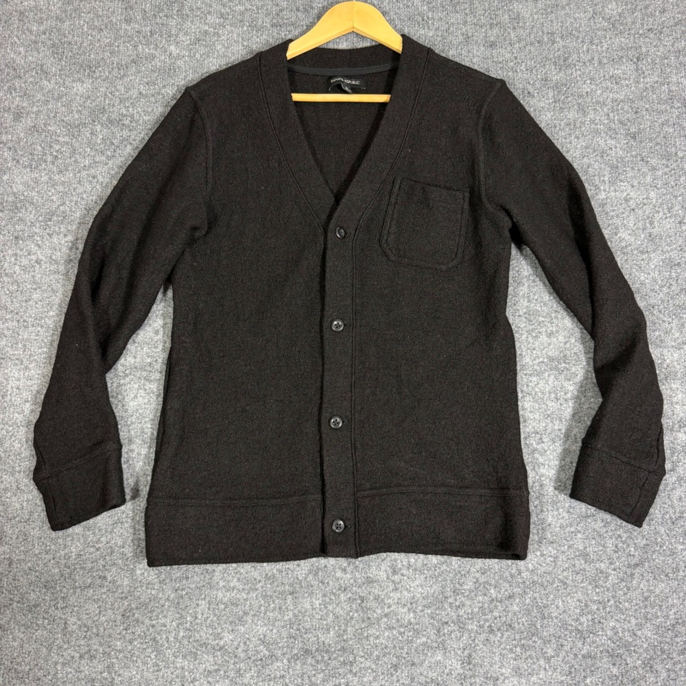 Banana Republic Cardigan Button Front Pocket Womens M Charcoal Wool Blend EUC